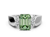 Silver Fancy Green Emerald Cut Diamond Channel Set Solitaire Ring with Four-Prong Setting_62