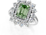Silver Fancy Green Emerald Cut Diamond Floral Double Halo Engagement Ring with Prong Setting_31