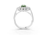 Silver Fancy Green Emerald Cut Diamond Floral Double Halo Engagement Ring with Prong Setting_33