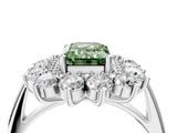 Silver Fancy Green Emerald Cut Diamond Floral Double Halo Engagement Ring with Prong Setting_34