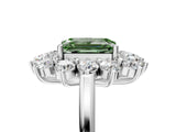 Silver Fancy Green Emerald Cut Diamond Floral Double Halo Engagement Ring with Prong Setting_35