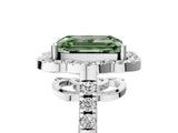Silver Fancy Green Emerald Cut Diamond Floral Halo Split Shank Prong Setting Ring_11