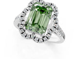 Silver Fancy Green Emerald Cut Diamond Floral Halo Split Shank Prong Setting Ring_7
