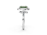 Silver Fancy Green Emerald Cut Diamond Floral Halo Split Shank Prong Setting Ring_8