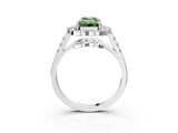 Silver Fancy Green Emerald Cut Diamond Floral Halo Split Shank Prong Setting Ring_9