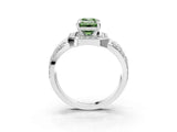 Silver Fancy Green Emerald Cut Diamond Halo Ring with Split Shank and Bezel Accents and Four-Prong Setting_15