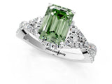 Silver Fancy Green Emerald Cut Diamond  Halo Twist Band Solitaire Prong Setting Ring_25