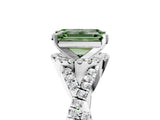 Silver Fancy Green Emerald Cut Diamond  Halo Twist Band Solitaire Prong Setting Ring_29