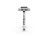 Silver Fancy Green Emerald Cut Diamond Milgrain Halo Engagement Ring with Round Pavé Band and Prong Setting_14