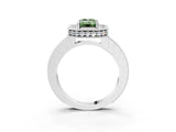 Silver Fancy Green Emerald Cut Diamond Milgrain Halo Engagement Ring with Round Pavé Band and Prong Setting_15