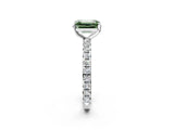 Silver Fancy Green Emerald Cut Diamond Pavé Solitaire Ring with Round Band and Prong Setting_2
