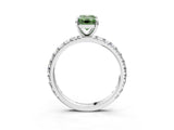 Silver Fancy Green Emerald Cut Diamond Pavé Solitaire Ring with Round Band and Prong Setting_3