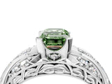 Silver Fancy Green Emerald Cut Diamond Pave Art Deco Split Shank Ring with Four-Prong Setting_10