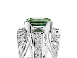 Silver Fancy Green Emerald Cut Diamond Pave Art Deco Split Shank Ring with Four-Prong Setting_11