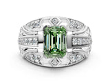 Silver Fancy Green Emerald Cut Diamond Pave Art Deco Split Shank Ring with Four-Prong Setting_6