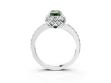 Silver Fancy Green Emerald Cut Diamond Scalloped Halo Engagement Ring with Round Shared Prong Band_3