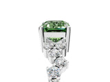 Silver Fancy Green Emerald Cut Diamond Scattered Round Accent Ring with Prong Setting_17