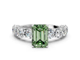 Silver Fancy Green Emerald Cut Diamond Side Stone Engagement Ring with Four-Prong Setting_12