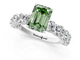 Silver Fancy Green Emerald Cut Diamond Side Stone Engagement Ring with Four-Prong Setting_13