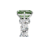 Silver Fancy Green Emerald Cut Diamond Side Stone Engagement Ring with Four-Prong Setting_17