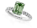 Silver Fancy Green Emerald Cut Diamond Solitaire Pavé Engagement Ring with Round Band and Prong Setting_3