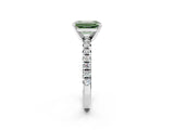 Silver Fancy Green Emerald Cut Diamond Solitaire Pavé Engagement Ring with Round Band and Prong Setting_4