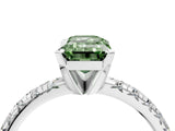 Silver Fancy Green Emerald Cut Diamond Solitaire Pavé Engagement Ring with Round Band and Prong Setting_6