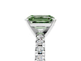 Silver Fancy Green Emerald Cut Diamond Solitaire Pavé Engagement Ring with Round Band and Prong Setting_7