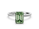 Silver Fancy Green Emerald Cut Diamond Solitaire Ring with Classic Band and Four-Prong Setting_6