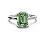 Silver Fancy Green Emerald Cut Diamond Solitaire Ring with Flower Prong Setting and Classic Band_13