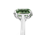 Silver Fancy Green Emerald Cut Diamond Solitaire Ring with Flower Prong Setting and Classic Band_18