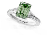 Silver Fancy Green Emerald Cut Diamond Solitaire Ring with Pavé Band and Prong Setting_13