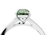 Silver Fancy Green Emerald Cut Diamond Solitaire Ring with Pavé Band and Prong Setting_16