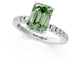 Silver Fancy Green Emerald Cut Diamond Solitaire Ring with Round  Pavé Band and Four-Prong Setting_37