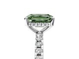 Silver Fancy Green Emerald Cut Diamond Solitaire Ring with Round  Pavé Band and Four-Prong Setting_41