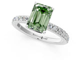 Silver Fancy Green Emerald  Cut Diamond Solitaire with Pave Band and Four-Prong Setting 2
