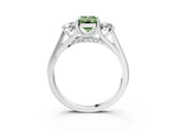 Silver Fancy Green Emerald Cut Diamond Three-Stone Engagement Ring with Prong Setting and Pavé Band_9