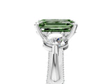 Silver Fancy Green Emerald Cut Diamond Three-Stone Ring with Prong Setting and Pavé Band_11