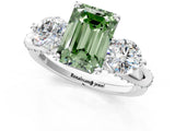 Silver Fancy Green Emerald Cut Diamond Three-Stone Ring with Prong Setting and Pavé Band_7
