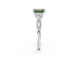 Silver Fancy Green Emerald Cut Diamond Three-Stone Ring with Prong Setting and Pavé Band_8