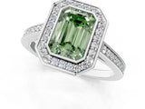 Silver Fancy Green Emerald Cut Halo Bezel Diamond Pave Band Ring_7