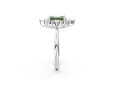Silver Fancy Green Emerald Cut Halo Diamond Cluster Ring with Marquise and Round Stones on a White Gold Band with Prong Setting_2