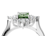 Silver Fancy Green Emerald Cut Halo Diamond Cluster Ring with Marquise and Round Stones on a White Gold Band with Prong Setting_4