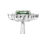 Silver Fancy Green Emerald Cut Halo Diamond Cluster Ring with Marquise and Round Stones on a White Gold Band with Prong Setting_5