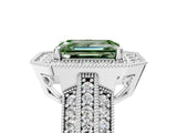 Silver Fancy Green Emerald Cut Halo Diamond Engagement Ring with Pave Split Shank and Four-Prong Setting_11