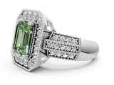 Silver Fancy Green Emerald Cut Halo Diamond Engagement Ring with Pave Split Shank and Four-Prong Setting_6