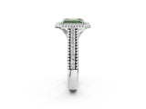 Silver Fancy Green Emerald Cut Halo Diamond Ring with Beaded Split Shank and Four-Prong Setting_8
