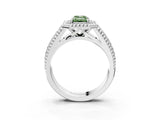 Silver Fancy Green Emerald Cut Halo Diamond Ring with Beaded Split Shank and Four-Prong Setting_9