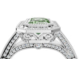 Silver Fancy Green Emerald Cut Halo Diamond Split Shank Pave Ring_10