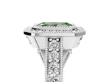 Silver Fancy Green Emerald Cut Halo Diamond Split Shank Pave Ring_11